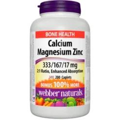 Webber Naturals Calcium Magnesium with Zinc Bonus Size 200Caps